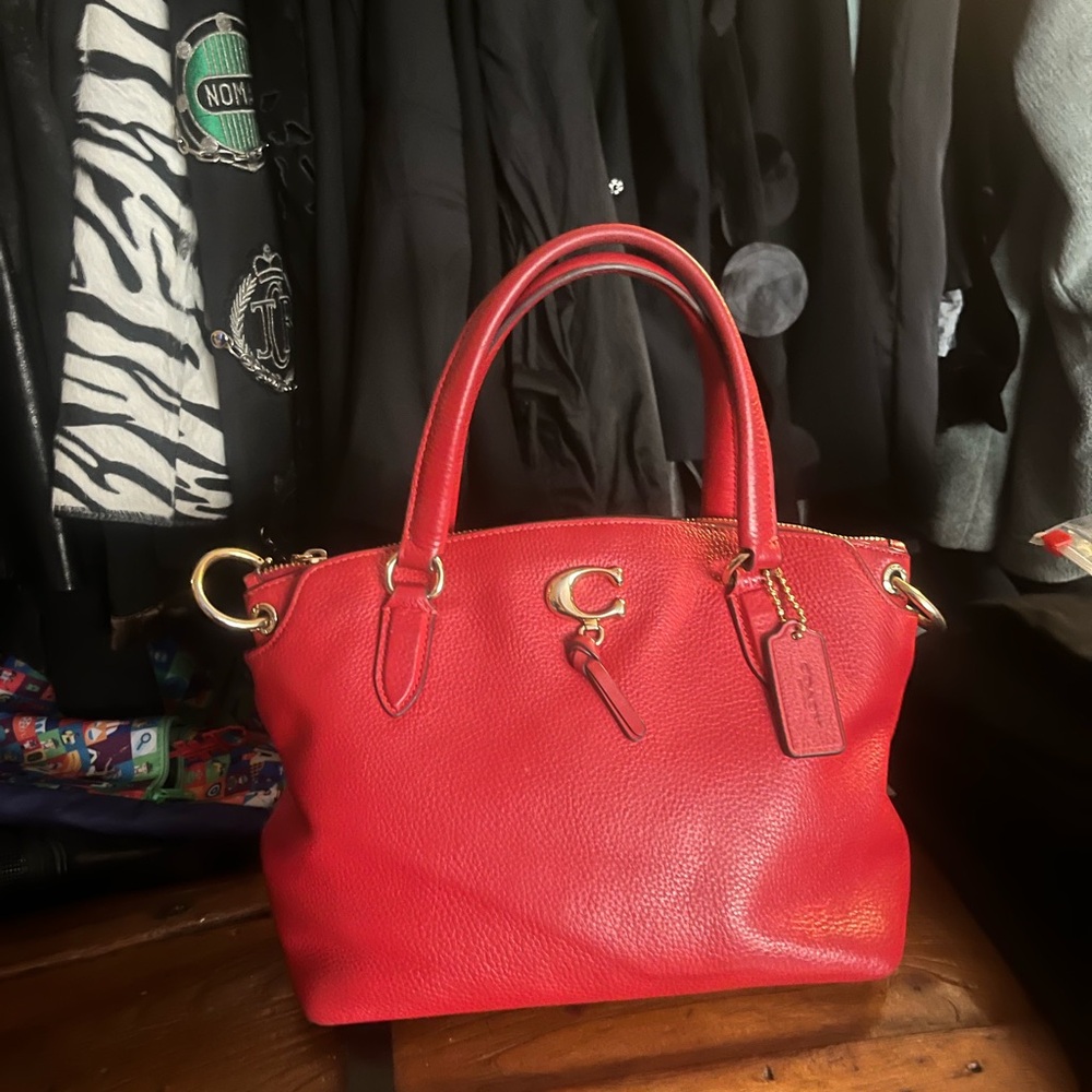 COACH REMI Satchel Pebble Leather Crossbody Bag in Rouge